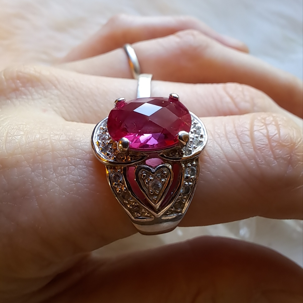 Sterling Silver & Ruby Ring - Size 7 - image 1